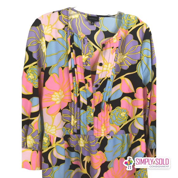 Who What Wear Women's Black Pink Floral Dress Mini Puff Sleeve 3/4 Bohemian Sz M - Picture 5 of 9